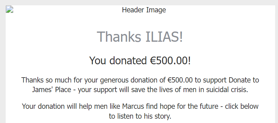 500 euro donation receipt to James' Place