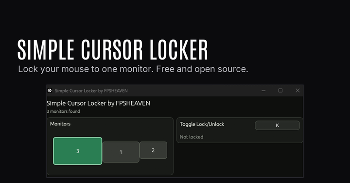 Simple Cursor Locker app window: lock your mouse to one monitor, free and open source